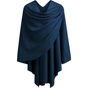 Women's 1-dark Slate Cross Front Poncho Sweater Wrap Knitted Elegant Shawls Cape